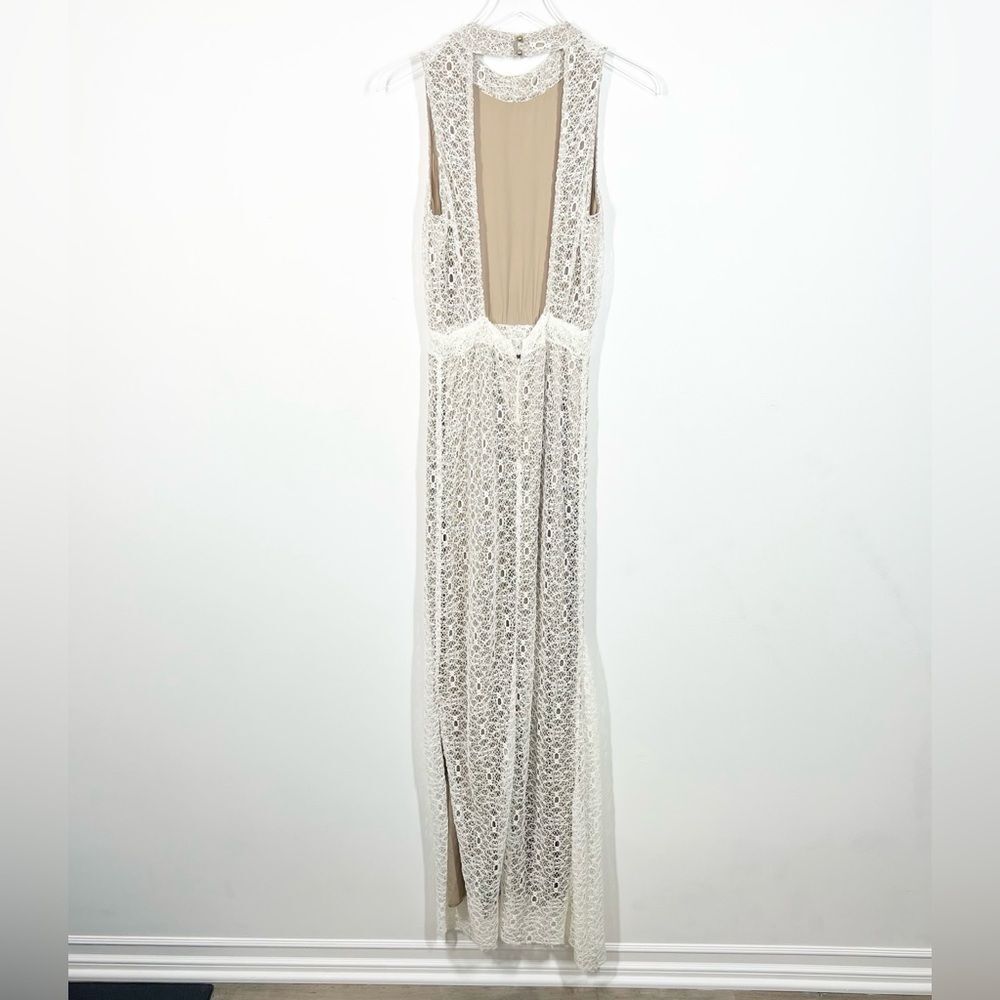 Again for Revolve Women's Size Medium Ivory Cream Isabel Nude Lace Evening Dress - Picture 5 of 15